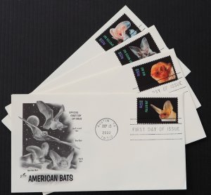 U.S. Used #3661-3664 37c American Bats Set of 4 ArtCraft First Day Covers