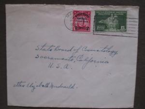 1937 Philippines To USA Cover With Overprint Airmail Stamp (UU9)