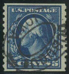 #447 5c 1914 COIL VF+ USED CV $125 AU930