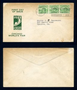 # 728 First Day Cover with Worlds Fair cachet from Chicago, Illinois - 5-25-1933