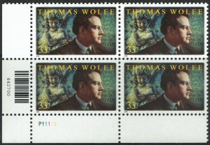 United States #3444 Plate Block MNH - Writer Thomas Wolfe (2000)