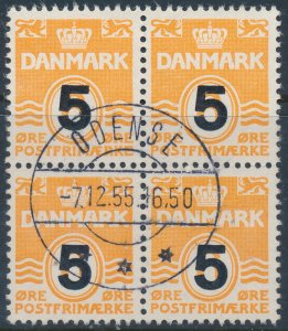 Denmark Scott 355 (AFA 361), 5ø orange Provisional, F-VF Used Block