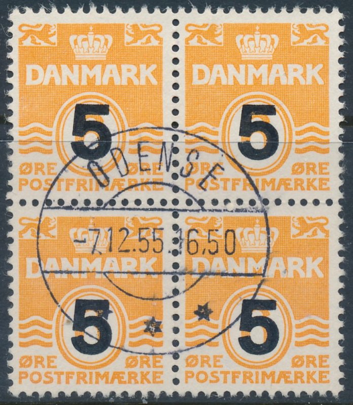 Denmark Scott 355 (AFA 361), 5ø orange Provisional, F-VF Used Block