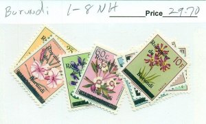 BURUNDI #1-8, Mint Never Hinged, Scott $29.70