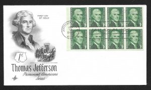 UNITED STATES FDC 1¢ Thomas Jefferson 1968 BOOKLET PANE of 8 ArtCraft