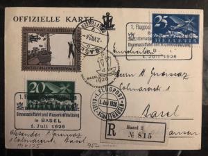 1926 Basel Switzerland to Schaffhausen Postcard Cover Air Meet # C4 C5 label