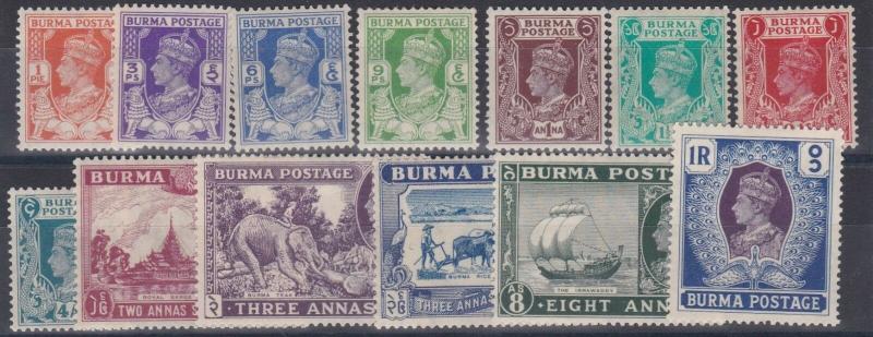 BURMA  1938 - 40   S G 18B - 30   PART SET TO 1R     MH   CAT £72