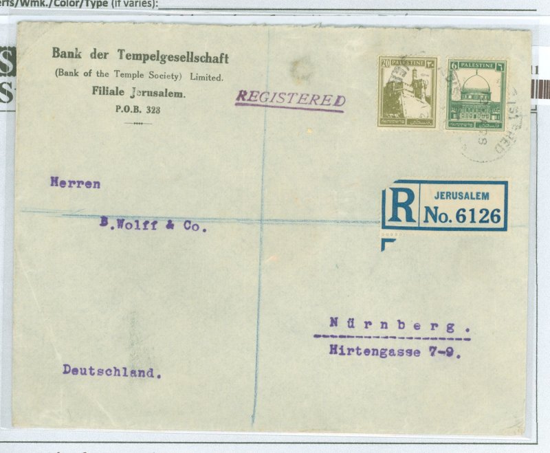 Palestine 68/77 1928 Registered Jerusalem - Nurnberg.