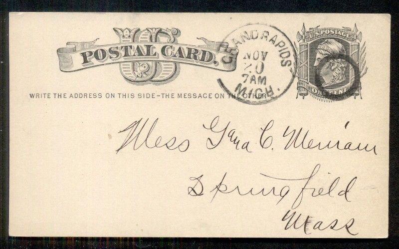 1877 GRAND RAPIDS MICH.  and CIRCLE Fancy cancel on 1¢ card, VF