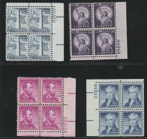 4 PROMINENT AMERICANS PLATE BLOCKS NEVER HINGED 