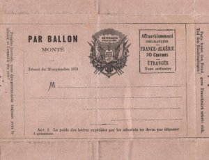 France BALLON MONTE 1870 Letter-Sheet Algeria 20c Rose Paper PROPAGANDA MA1037