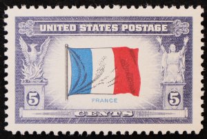 U.S. Mint Stamp Scott #915 5c Overrun Nations France Superb Jumbo. Never Hinged.