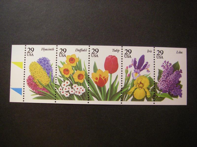 Scott 2764a, 29c Garden Flowers, UNFOLDED, Pos 14, Blue & Yellow Triangle, MNH