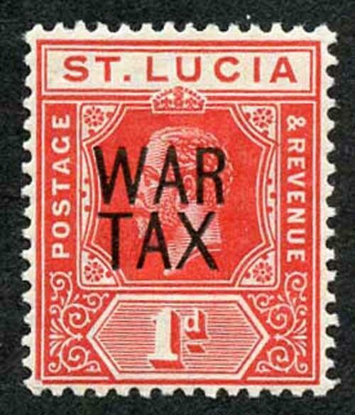 St Lucia SG89 War Tax (SG type 17) on 1d Scarlet Fine M/M