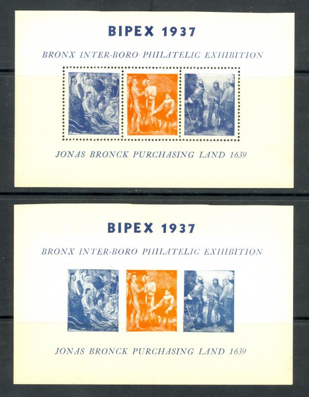 USA 1937 BRONX NYC BIPEX Philatelic Exhibition Souvenir Labels Perf/Imperf. MNH