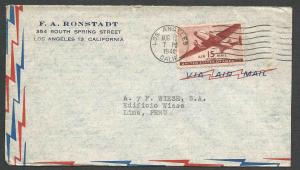 DATED 1948 COVER LOS ANGELES CA TO LIMA PERU 15c AIR MAIL