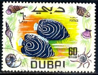 Fish, Imperial Angelfish, Dubai stamp SC#108 used