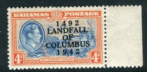 BAHAMAS; 1942 early GVI LANDFALL COLUMBUS issue Mint hinged 4d. value