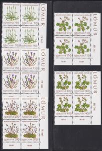 Faroe Islands # 48-52, Flowers, Corner Blocks of Four, NH, 1/3 Cat.