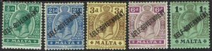 MALTA 1922 SELF GOVERNMENT KGV ½D TO 1/- WMK MULTIPLE CROWN CA