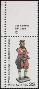 US 2240 Folk Art Wood Carving Highlander Figure 22c zip single UL MNH 1986