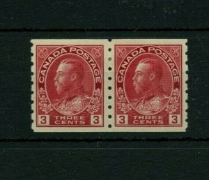 #130 Three cent Admiral coil pair VF MH Cat $250+ Canada mint