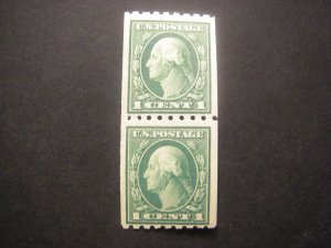 Scott 410, 1c Washington vertical PAIR, perf 8.5, MLH Early Coil Beauty, CV $15