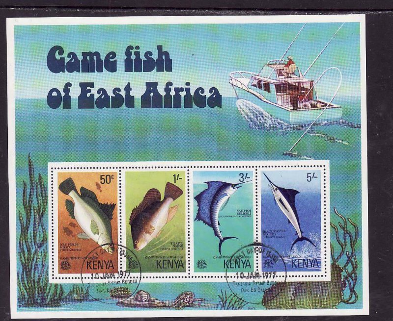 Kenya-Sc#71a- id2-used sheet-Marine Life-Game Fish-1977-