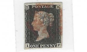 UK GB 1840 ONE PENNY BLACK RED MALTESE CROSS CANCEL FOUR MARGINS F-VF