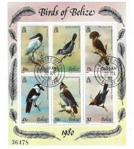 Belize Sc #500 Birds souvenir sheet of 6 used VF