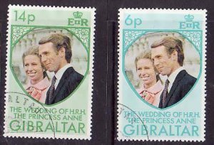 Gibraltar-Sc#305-6-used set-Royal Wedding-Princess Anne-1973-