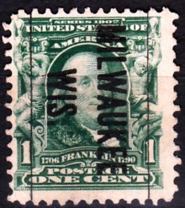 USA Precancels Wisconsin 1903 Sc300 1c Franklin. MILWAUKEE / WIS.