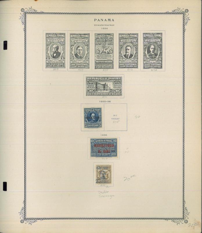 1878-1956 Panama Postage Stamp Collection on Album Pages Catalog Value $753