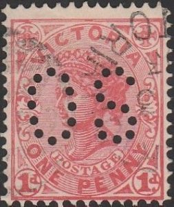 Australia Victoria 1901 Sc#171a 1d Pale rose-red QV Punctured OS USED-Fine-NH.