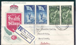 New Zealand Scott  B42-b43 Registed With 3 Sets 1 Back On First Day Cover 1953