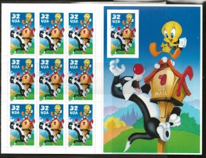 US Scott #3205, Souvenir Sheet 1998 Sylvester & Tweety 32c VF MNH DIE CUT!