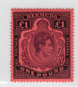 KGVI BERMUDA 1942 GEORGE VI HIGH VALUE £1 SCOTT 128b SG 121c PERFECT MNH B03