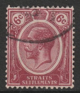 Malaya Straits Setts Scott 156 - SG200, 1912 George V 6c used