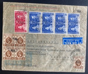 1937 Hong Kong Airmail Cover To Zurich Switzerland Via Imperial Airways W Seal