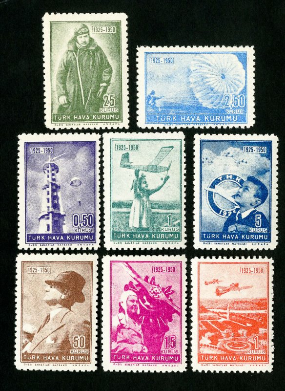 Turkey Stamps VF Full set of 8 1950 air values OG LH 