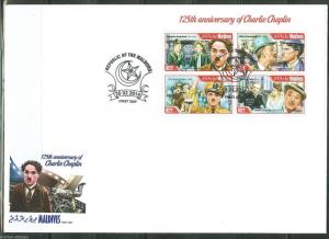 MALDIVE  ISLANDS 2014 125th BIRTH  ANNIVERSARY OF  CHARLIE CHAPLIN SHEET  FDC