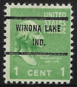 US Bureau Precancels: IN: Winona Lake; #804-71; 1¢ 1938 Prexy; PSS CV $1.50