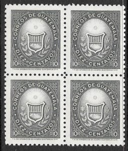 GUATEMALA 1963-66 10c Slate 1871 Stamp Issue BLOCK OF 4 Scott No. 388 MNH