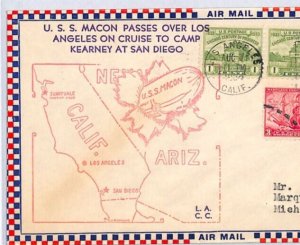 USA Air Mail 1934 Cover ZEPPELIN/BALLOON *USS Macon* Los Angeles Michigan YW130