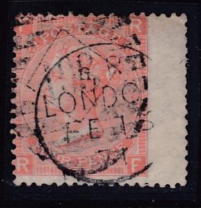 Great Britain 1865 QV 4d vermilion London CDS Wing Margin Stamp VF/(o)