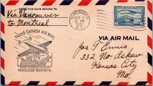 Canada 1939 FFC - Airmail - Vancouver BC To Montreal, PQ - F72109