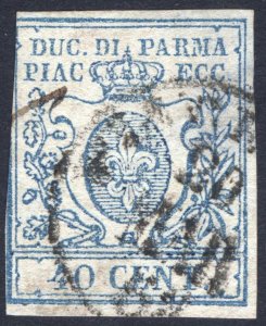 Italy Parma 1858 40c Blue, Scott 11 FU Cat $550