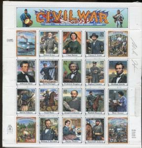 US  #2975 Civil War Miniature Sheet of 20 VF, MNH - SIGNED BY DESIGNER