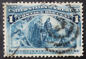 U.S. Used #230 1c Columbian, XF. Lovely CDS Bullseye Cancel. A Gem!