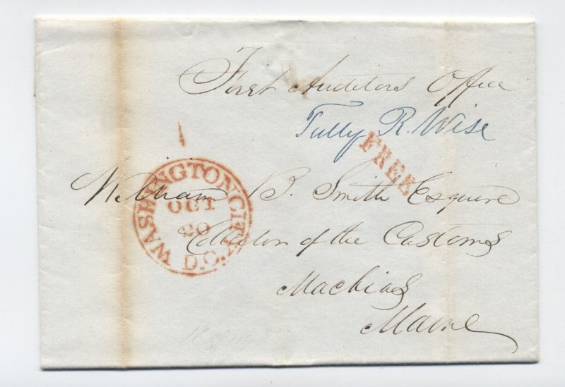 1843 Washington DC Tully Wise free frank stampless 1st auditor treasury [ST.238]